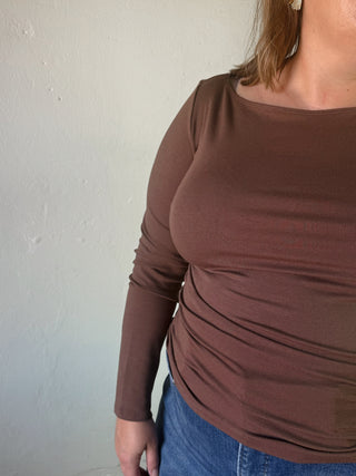 Extended Size Everyday Ease Boat Neck Knit Top | Brown