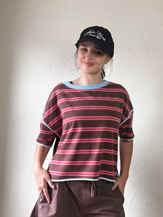 Soft Washed Striped Boxy Top | Mint Chocolate