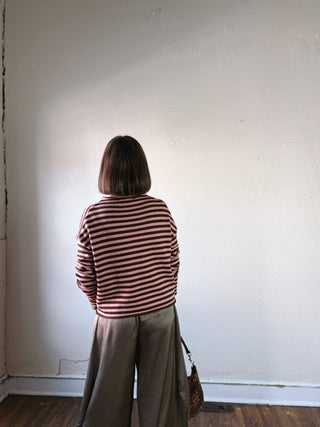 Elina Striped Collar Knit Top | Brown/Blush