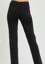 Load image into Gallery viewer, Extended Risen Black Mid Rise Straight Leg Jeans
