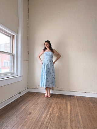 Strapless Ruched Waist Midi Dress