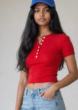 Load image into Gallery viewer, All Star Ribbed Henley Tee | Cherry Red
