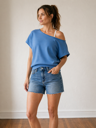 Off Duty One Shoulder Lounge Top | Aqua