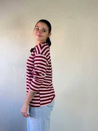 Waffle Knit Striped Top | Burgundy/Pink