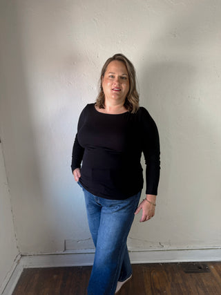 Extended Size Everyday Ease Boat Neck Knit Top | Black