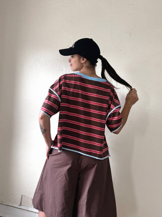 Soft Washed Striped Boxy Top | Mint Chocolate