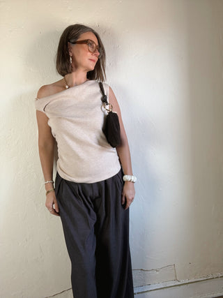 After Hours Asymmetric Neck Sweater Top | Light Taupe