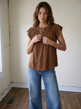 Load image into Gallery viewer, Ruffled Henley Blouse | Brown
