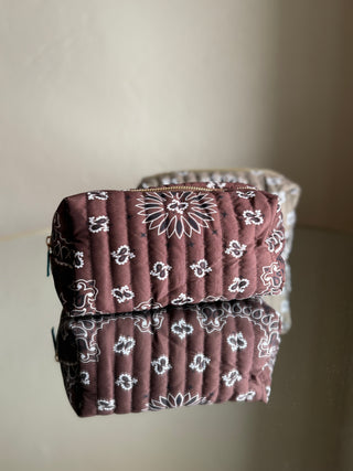 ELLISON+YOUNG Coco Brown quilted bandana paisley boxy cosmetic case