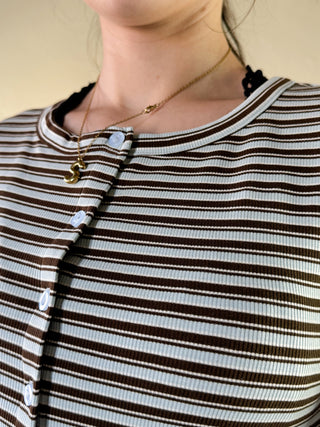 LSKT Multi Stripe Button Front Top by Sunday Edition with colorful striped pattern and button closure, front view.