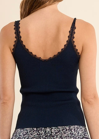 Lace Trim Ribbed Tank | Navy