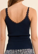 Load image into Gallery viewer, Lace Trim Ribbed Tank | Navy
