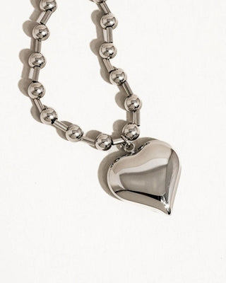 Ball Chain Paris 18K Gold Non-Tarnish Large Heart Chain Necklace | Silver