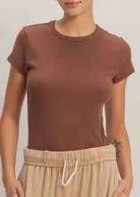 Load image into Gallery viewer, Basic Chocolate Ribbed Short Sleeve Top
