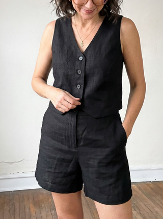 Black Tailored Button Front Vest