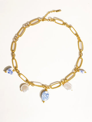 Blue Floral Charm Chain Necklace