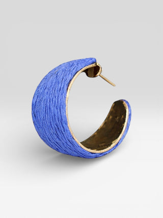 Blue Raffia Woven Open Hoop Earrings