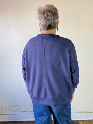 Oversized Waffle Knit V Neck Top | Crown Blue