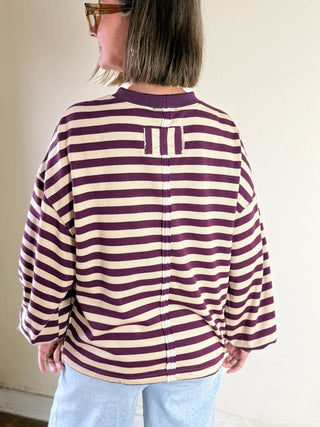 Striped French Terry Top | Plum/Beige