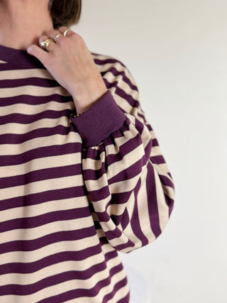 Striped French Terry Top | Plum/Beige