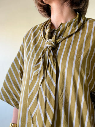 Dijon Striped Tie Collar Blouse