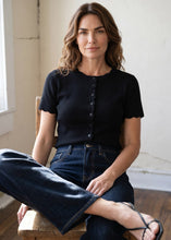 Load image into Gallery viewer, Charlotte Scallop Button Sweater Tee | Black 
