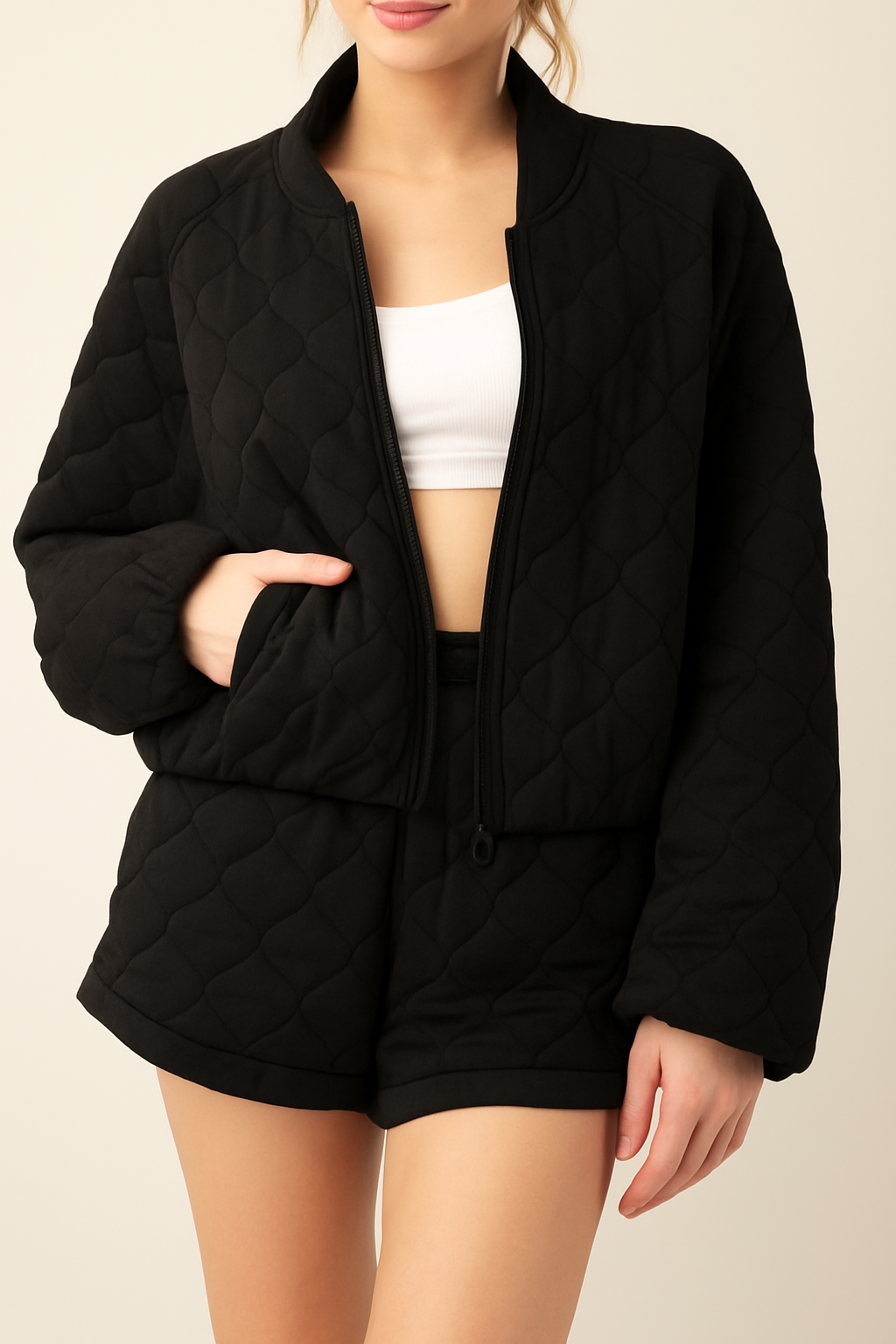 Lita Quilted Bomber Jacket | Black