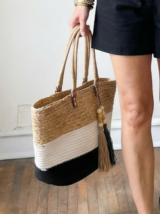 Colorblock Woven Tote Bag
