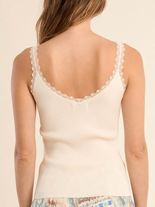 Lace Trim Ribbed Tank | Off White