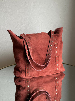 Terracotta ITALIAN'S LEATHER Clara suede leather tote bag with spacious interior and sturdy handles