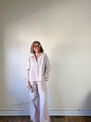 Pinstripe Button Up Pajama Set | Pink/Black