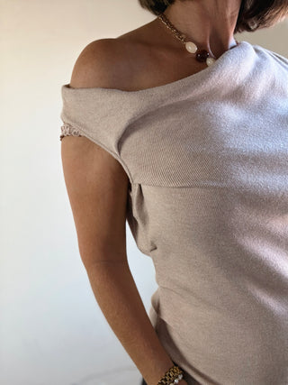 After Hours Asymmetric Neck Sweater Top | Light Taupe
