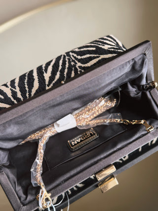 Zebra Jacquard Frame Clutch