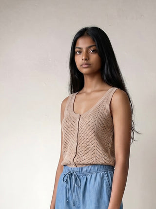 Harbor Breeze Crochet Tank | Taupe