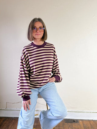 Striped French Terry Top | Plum/Beige