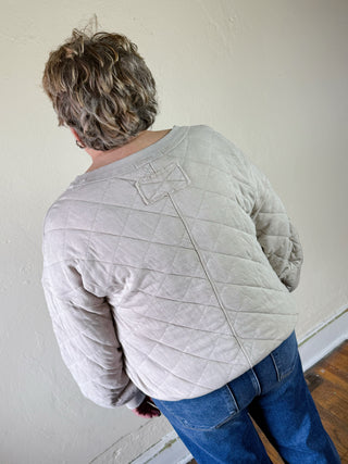 Quilted Off Shoulder Pullover | Beige Taupe