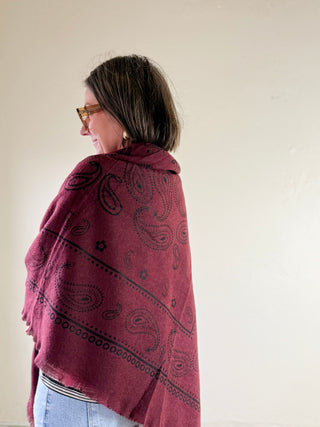 Paisley Wool Scarf | Bordeaux/Black