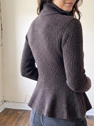 Sculpted Rib Zip Cardigan | Chocolate Brown