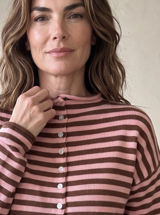 Elina Striped Collar Knit Top | Brown/Blush