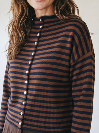 Elina Striped Collar Knit Top | Brown/Navy