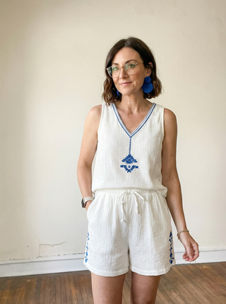 Embroidered Gauze Tank