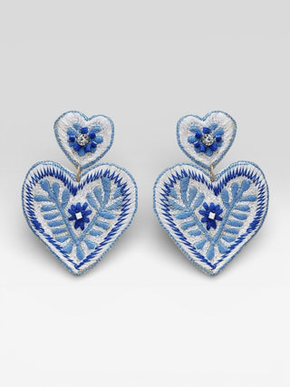 Embroidered Heart Dangle Earrings