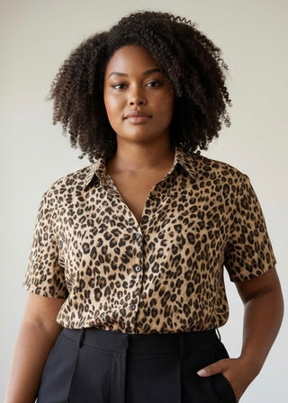 Extended Classic Leopard Button Down Top