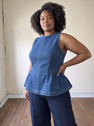 Extended Size Blue Ridge Denim Peplum Top
