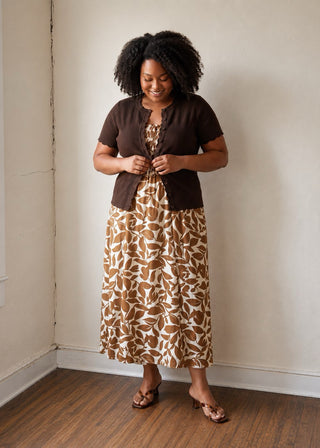 Extended Size Golden Grove Smocked Midi Dress