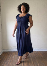 Load image into Gallery viewer, Extended Size Midnight Breeze Smocked Maxi Dress
