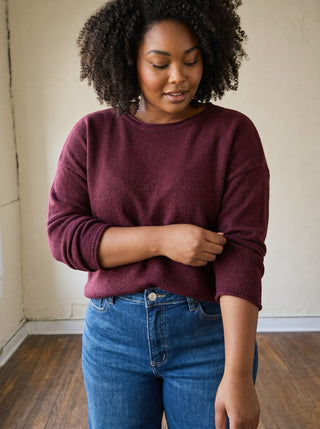 Extended Size Raw Edge Textured Pullover | Oxblood 