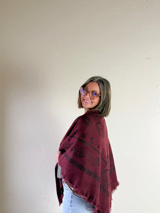 Paisley Wool Scarf | Bordeaux/Black