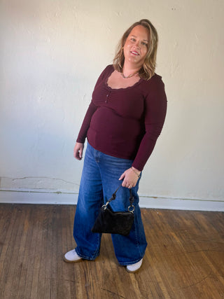 Extended Size After Dark Lace Trim Knit Top