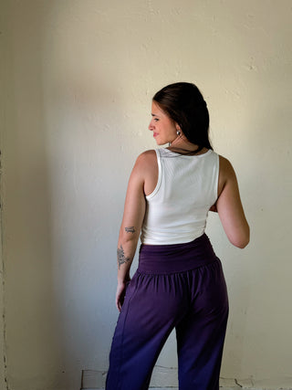 White Basic Square Neck Cropped Tank